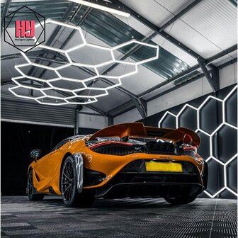 Hexagon ledverlichting voor oa garage, werkplaats, kapsalon, fitness ruimte, energiezuinig,  aluminium frame, kunststof kap