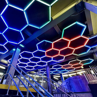 Hexagon ledverlichting voor oa garage, werkplaats, kapsalon, fitness ruimte, energiezuinig,  aluminium frame, kunststof kap