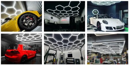 Hexagon ledverlichting voor oa garage, werkplaats, kapsalon, fitness ruimte, energiezuinig,  aluminium frame, kunststof kap