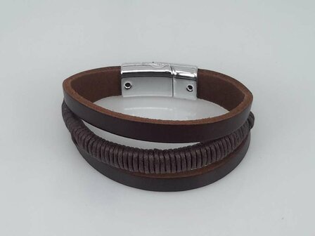 Braunes Lederarmband &ndash; 3 B&auml;nder mit Seil- und Magnetverschluss