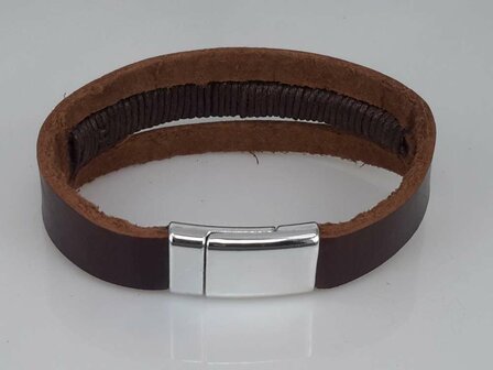 Braunes Lederarmband &ndash; 3 B&auml;nder mit Seil- und Magnetverschluss