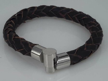 Braunes rundes geflochtenes Lederarmband &ndash; Magnetverschluss