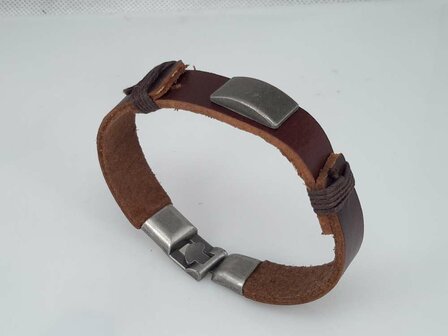 Lederarmband, L 20 cm, Metallplatte, braun