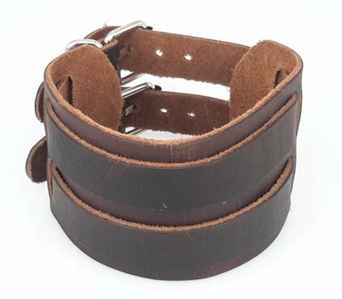 Breites Lederarmband &ndash; Doppelriemen mit Schnallenverschluss, Schwarz oder Braun
