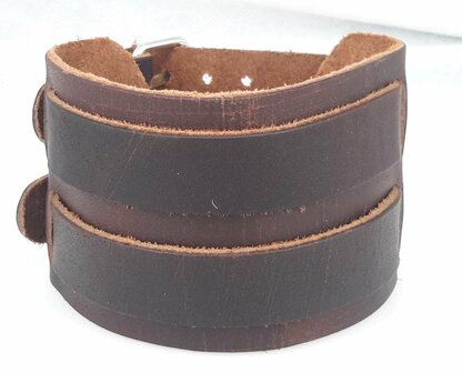 Breites Lederarmband &ndash; Doppelriemen mit Schnallenverschluss, Schwarz oder Braun