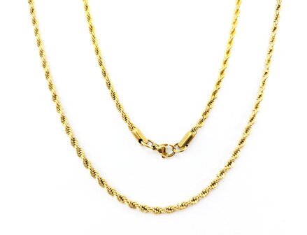 Edelstahl Goldfarbene Halskette aus gedrehter Kordel, L&auml;nge 60 cm
