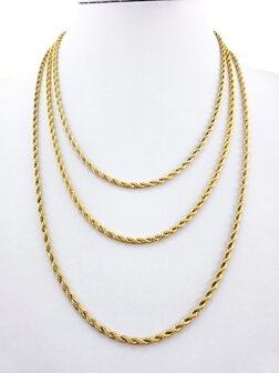Edelstahl Goldfarbene Halskette aus gedrehter Kordel, L&auml;nge 60 cm