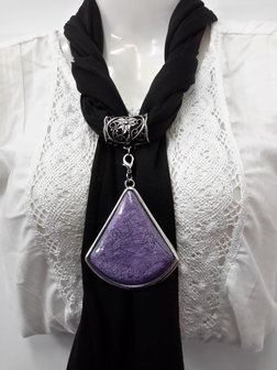 Hanger compleet met koppelstuk &amp; ringen: driehoekige paarse &quot;Aderen des Leven&quot; harssteen