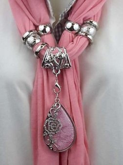Sjaal + Aderen des Leven roze druppel hanger, strass