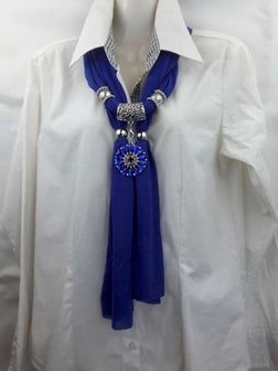 Sjaal + metalen sterbloem, strass, kobalt blauw