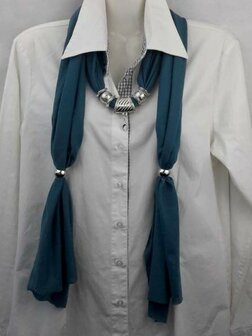Sjaal met mix koppelstuk en ringen kleur: blauw/ groen.