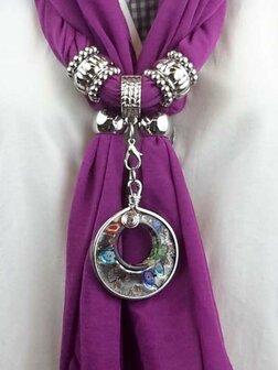 Sjaal met mix koppelstuk en ringen kleur: cyclaam.