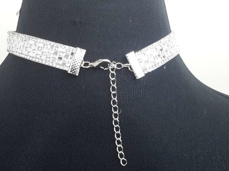 Choker Ketting, strass, wit