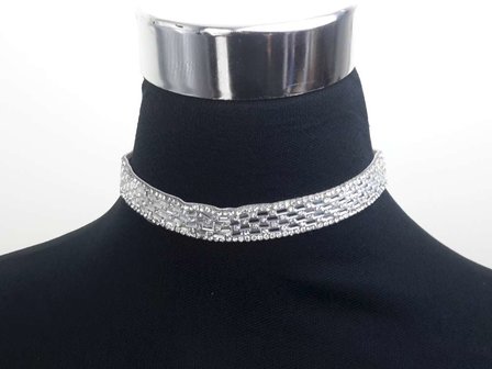 Choker Ketting, strass, wit