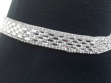 Choker Ketting, strass, wit