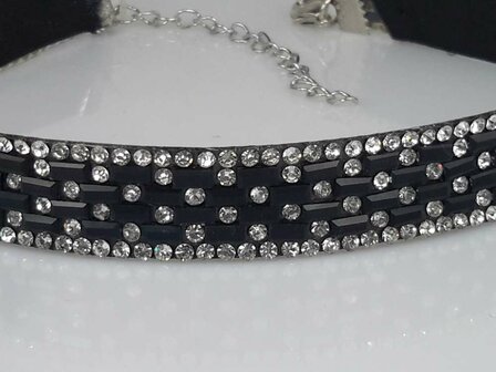 Choker Ketting, strass, zwart