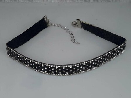 Choker Ketting, strass, zwart