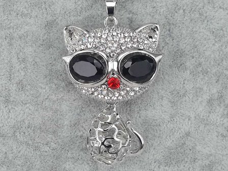 Katze, wei&szlig;er Strass, Rote Strass Nase, beweglich