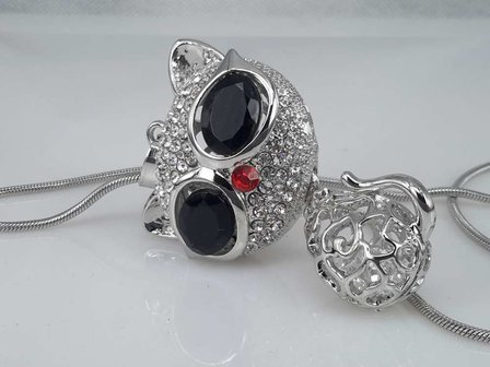 Katze, wei&szlig;er Strass, Rote Strass Nase, beweglich