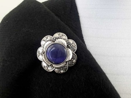 Magnet Brosche, metall, schmetterlingblume, dunkel blau Katzenauge, strass