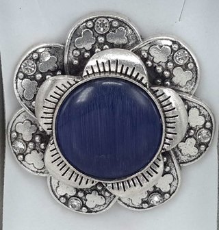 Magneet Broche, metaal, vlinderbloem, donker blauw kattenoog, strass