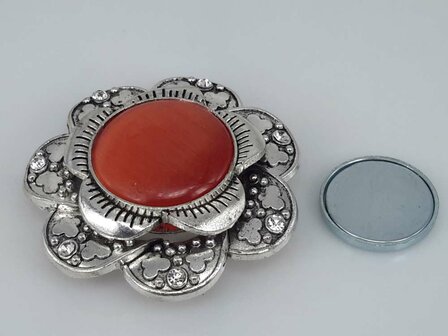 Magnet Brosche, metall, schmetterlingblume, rot Katzenauge, strass