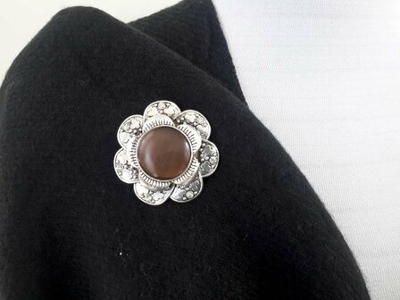 Magnet Brosche, metall, schmetterlingblume, braun Katzenauge, strass