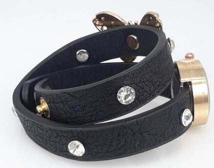 Armbandhorloge, PU leren wrap (2), vlindertje, zirkonia, 4 kleuren