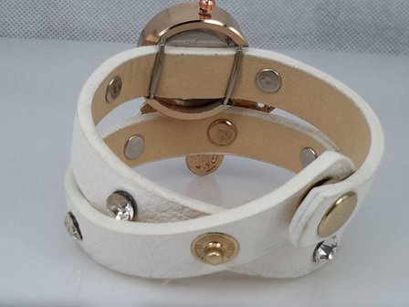 Armbandhorloge, PU leren wrap (2), vlindertje, zirkonia, 4 kleuren