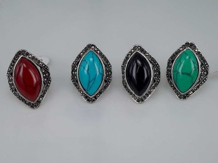 Silber farbe antik aussehen Howlite T&uuml;rkis rot, schwarz, gr&uuml;n. Edelsteinfarbe . Box 50 St&uuml;ck.