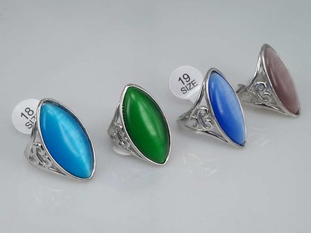 Silberfarbe Katzenauge Ring, Box enth&auml;lt 6 Farbring .