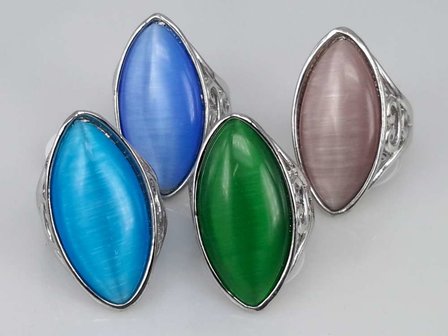 Silberfarbe Katzenauge Ring, Box enth&auml;lt 6 Farbring .