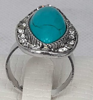 Silberfarbe Ring mit Mitteln howlite Edelsteine und Strass Kante.