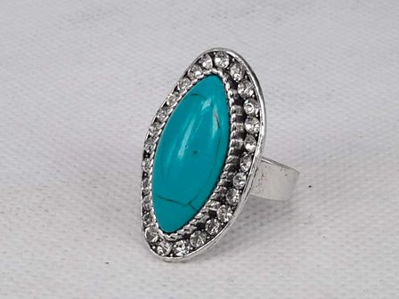 Silberfarbe Ring mit Mitteln howlite Edelsteine und Strass Kante.