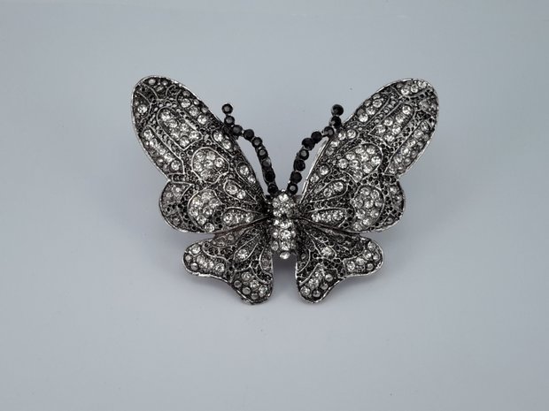 Sjaalring, vlinder, zwart wit strass, magneetsluiting