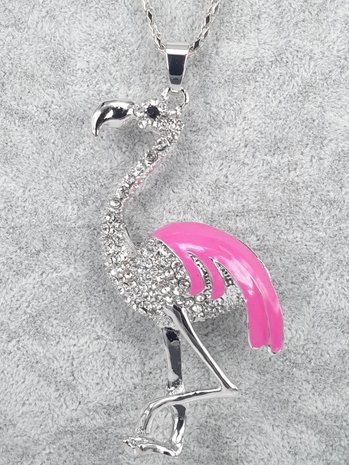 großer Flamingo, Flügel farbig, schwarzes auge, strass