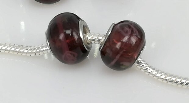 Bedeltje: pandora style murano, dieprood, per 6