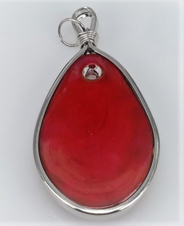 Murano hanger, zilver met rood en groen druppelvorm.