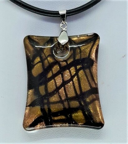Hanger: rechthoek zwart-goud streep kleurige murano