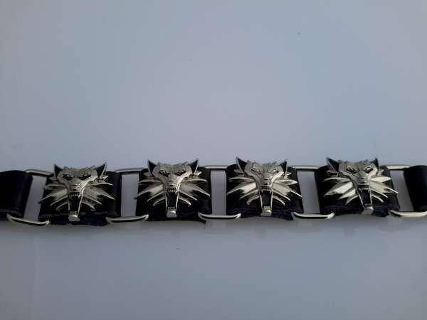 PU leren armband, 4 leren schakels met metalen stud vossenkop, zwart