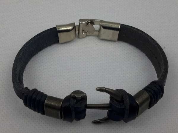 lederen armband met geborstelde stalen Anker.