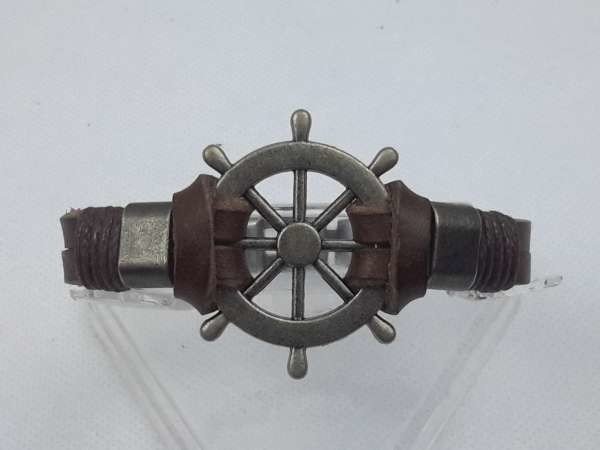 lederen armband met geborstelde stalen Wiel.