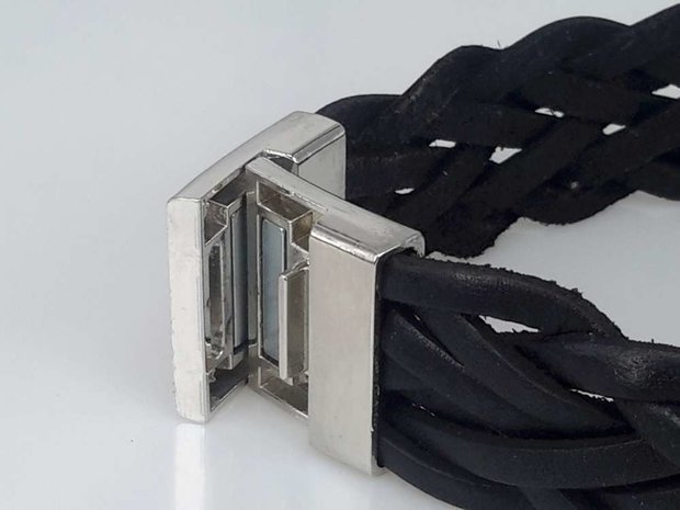 22 cm Lederarmband breit, schwarz, geflochten, Magnetverschluss