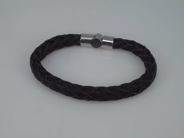 Leren kinderen armband bruin, rond gevlochten, magneetsluiting