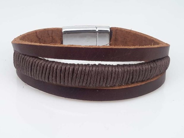 Lederarmband braun, 3 streifen, seil, Magnetverschluss