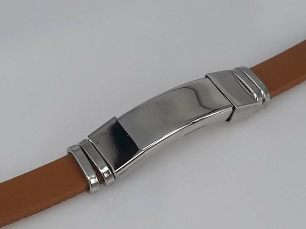 Leder Armband hellbraun, GravurPlatte, Edelstahl-Verschluss