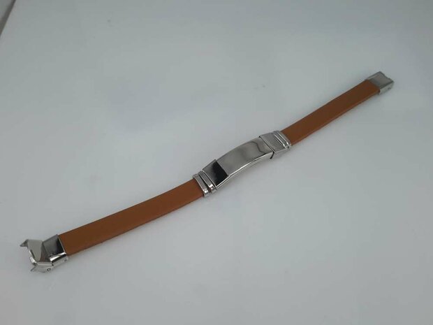 Leder Armband hellbraun, GravurPlatte, Edelstahl-Verschluss