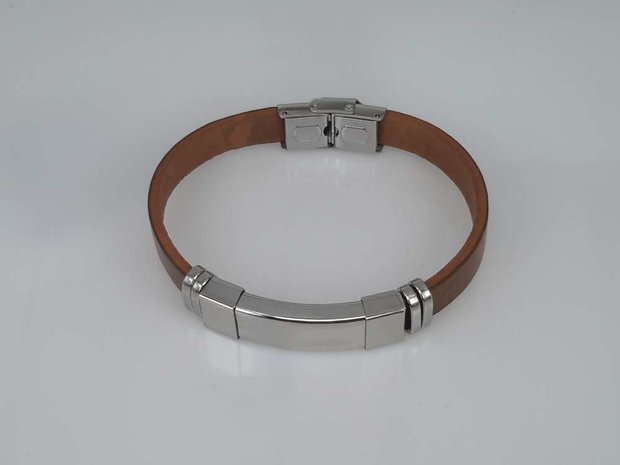 Leder Armband Braun, GravurPlatte in halter, Edelstahl-Verschluss