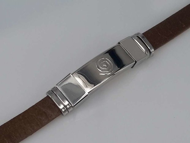 Leder Armband Braun, Platte mit Curl in halter, Edelstahl-Verschluss