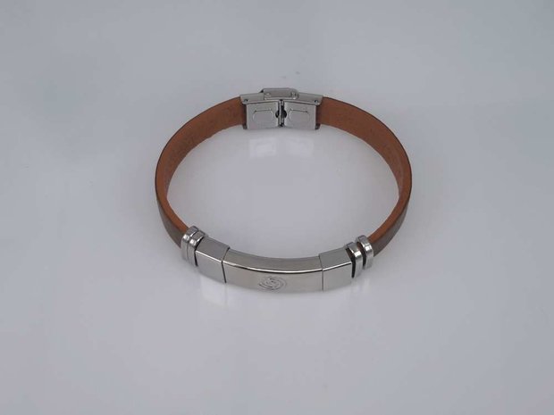 Leder Armband Braun, Platte mit Curl in halter, Edelstahl-Verschluss